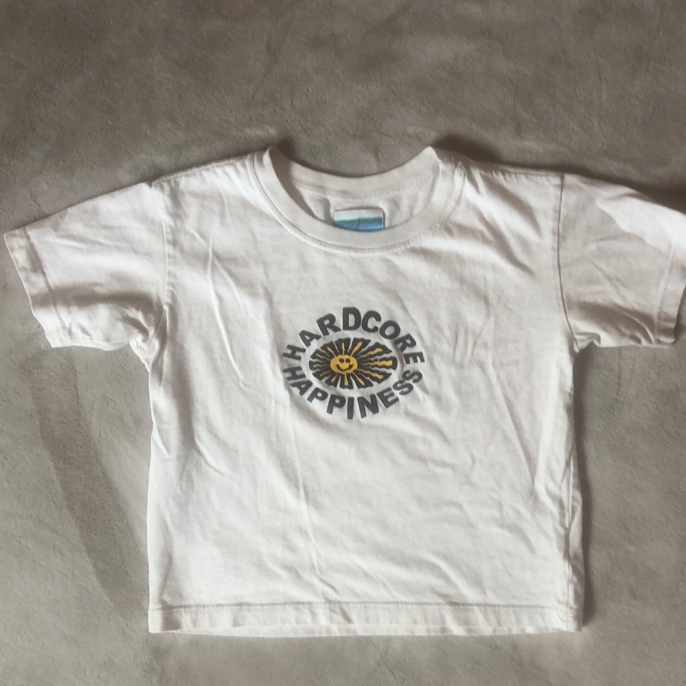 White hardcore happiness unif baby tee (s)